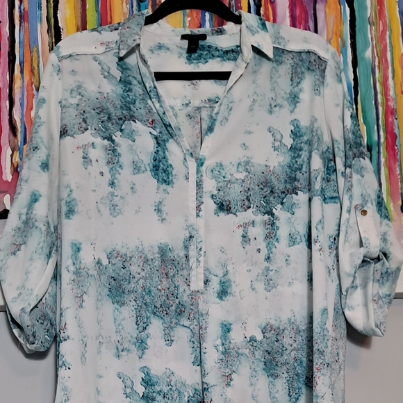 Trendy Mossimo teal watercolor splatter top, L - Picture 6 of 13